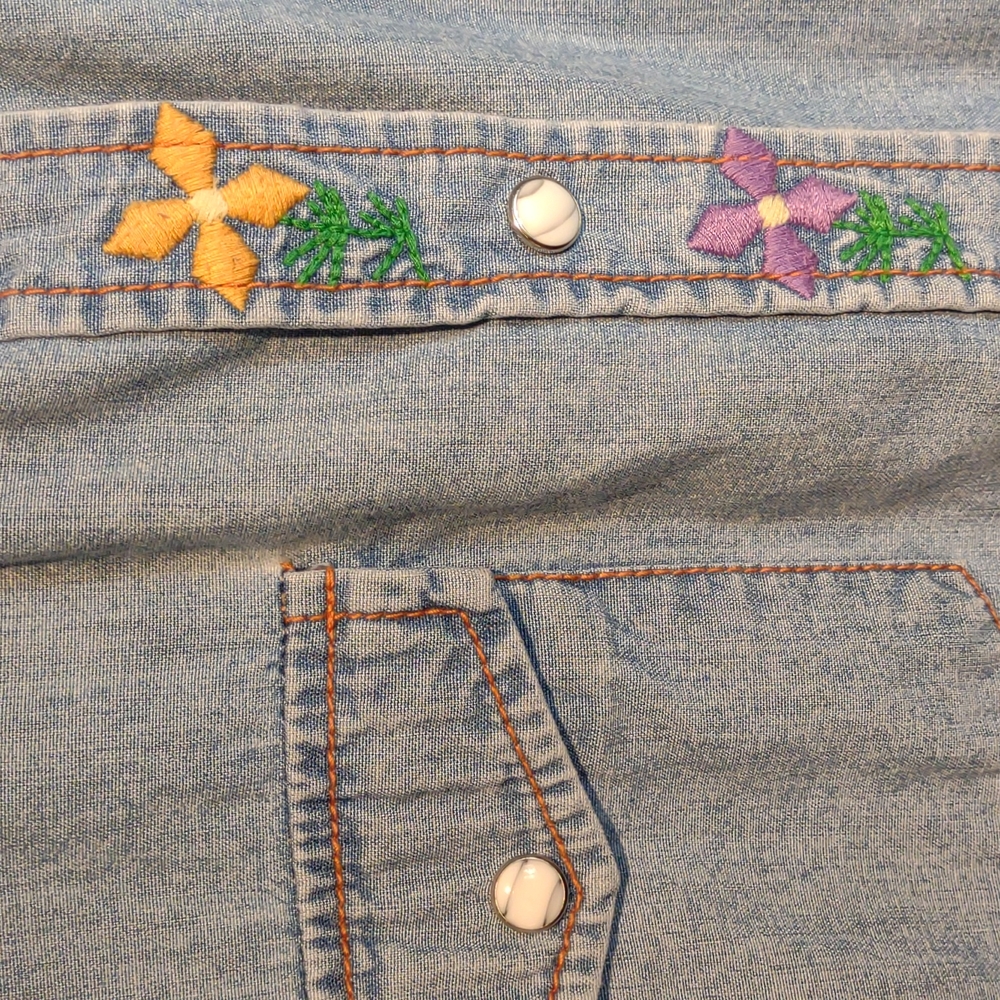 Lucky Brand RARE Dungarees Denim western shirt snap buttons jeans - Picture 6 of 14